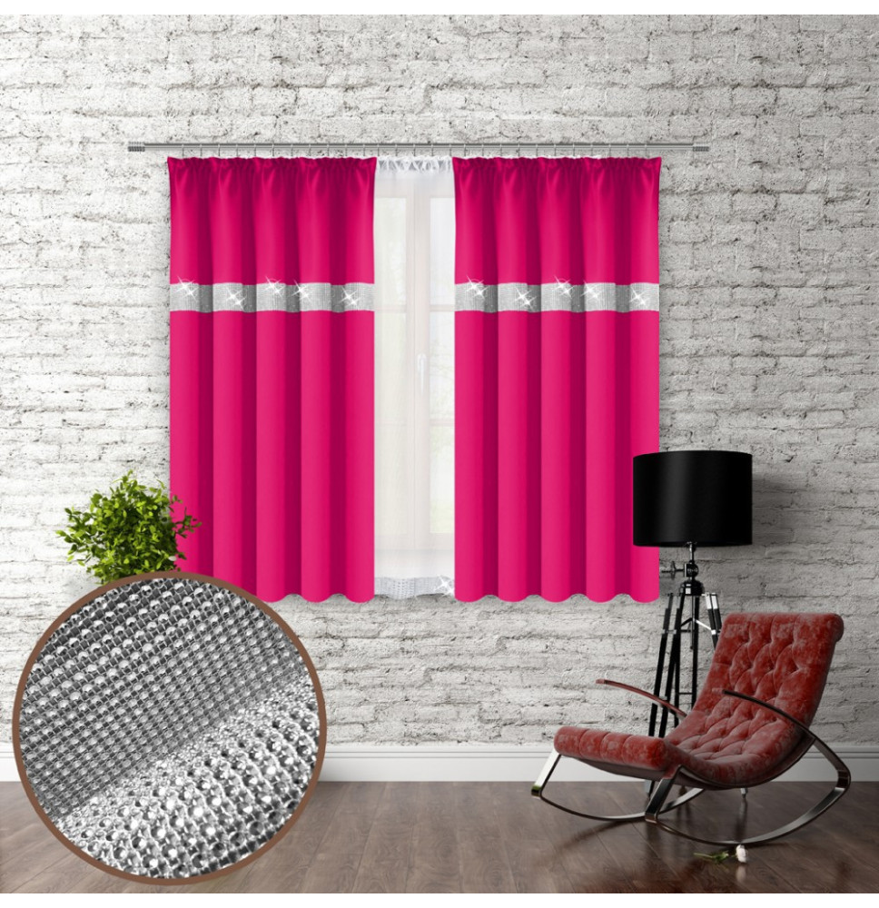 Függöny szalaggal és cirkonokkal 140x160 cm fukszia