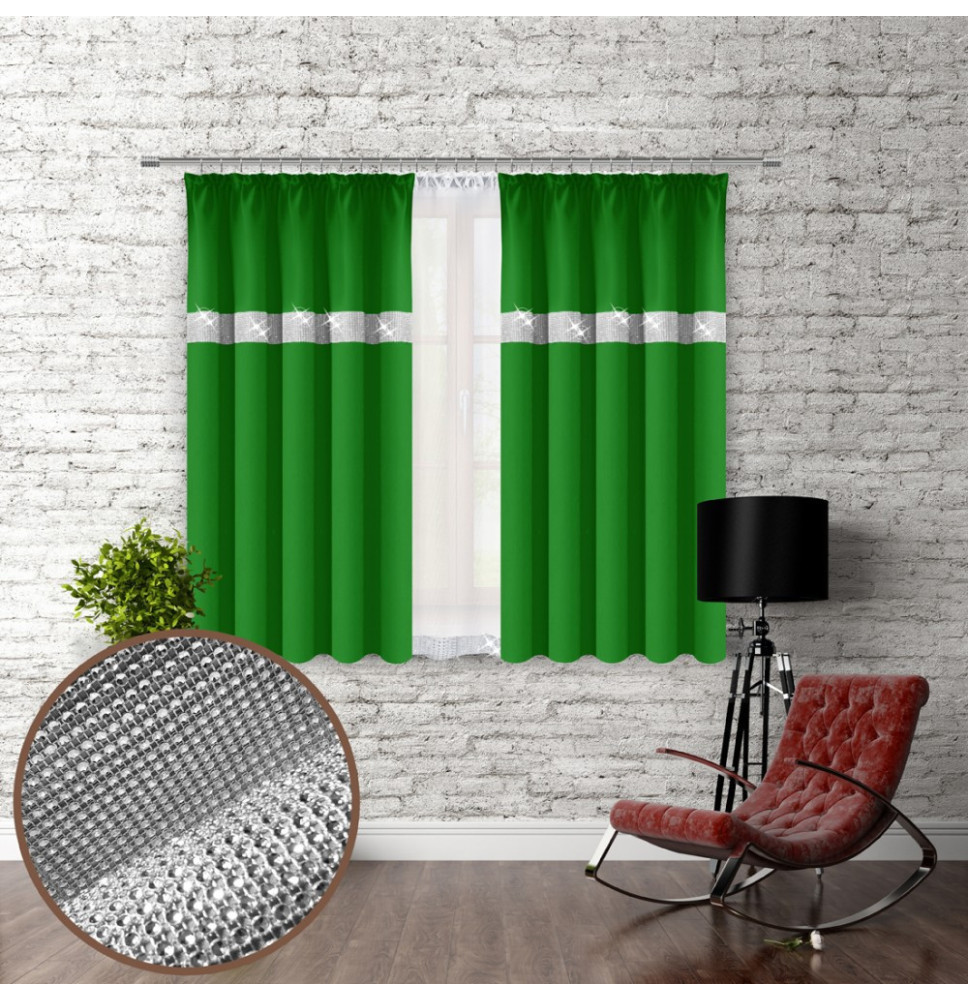 Függöny szalaggal és cirkonokkal 140x160 cm zöld