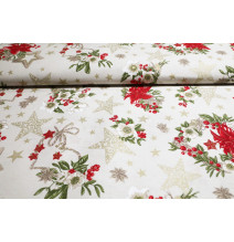 Anyag Pamut Karácsonyi rózsák bézs, m. 140 cm