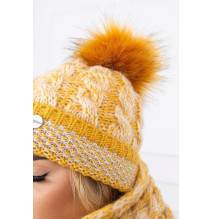 Női téli kalap és sál K122 sárga