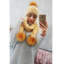 Női téli kalap és sál K122 sárga