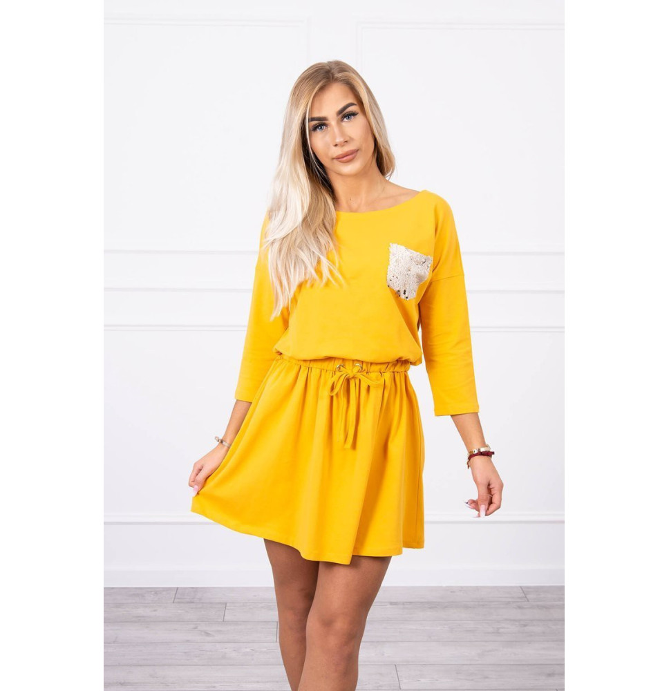 Női ruha, flitter zseb MI9004 okker