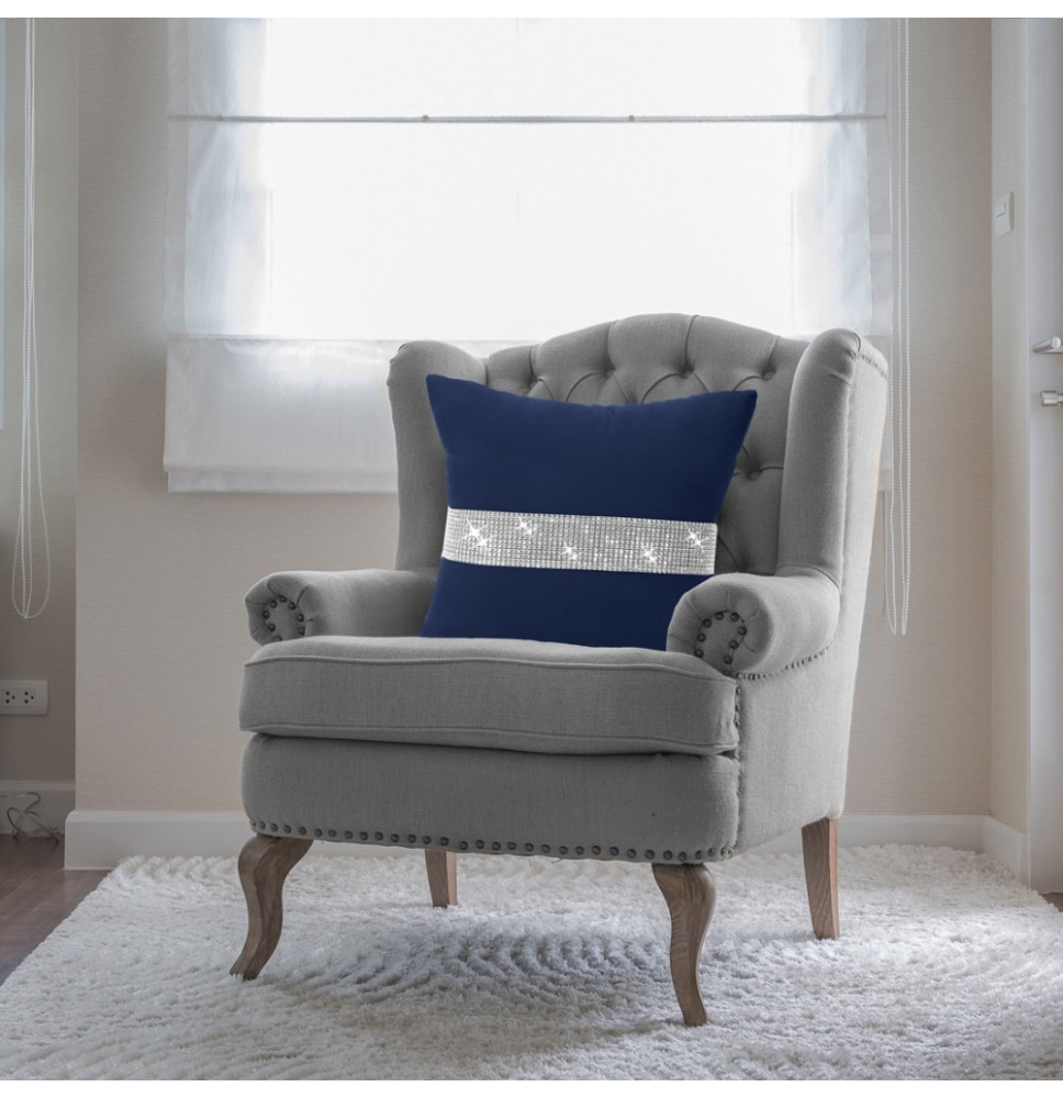 Párnahuzat cirkonokkal 40x40 cm sötétkék