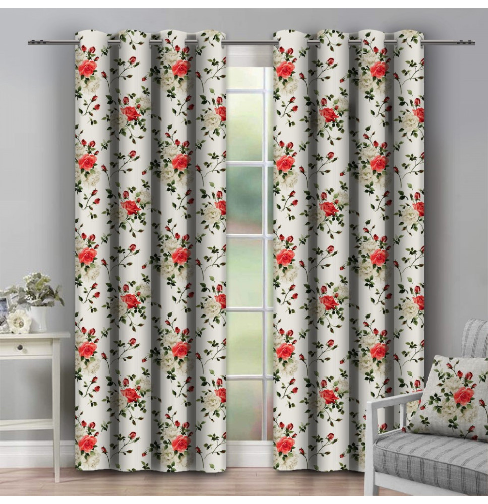 Függöny a gyűrűk 140x250 cm bézs virágokkal