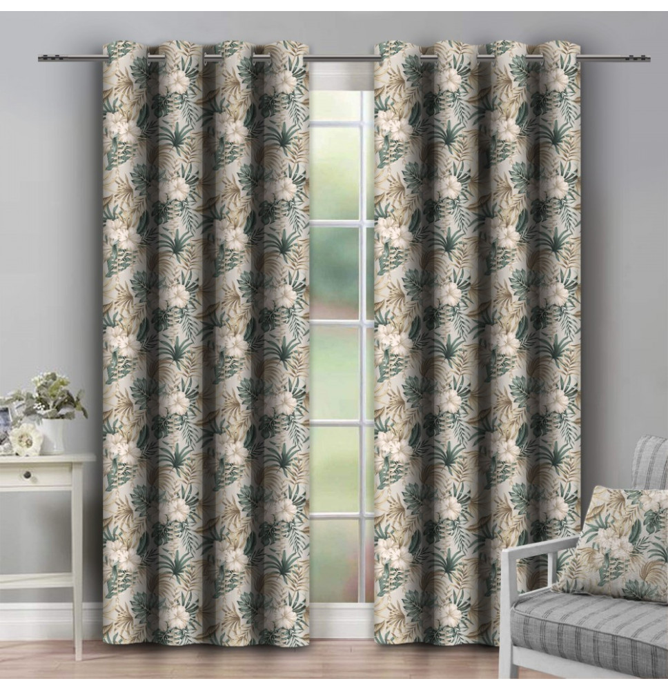 Függöny a gyűrűk 140x250 cm zöld levelek