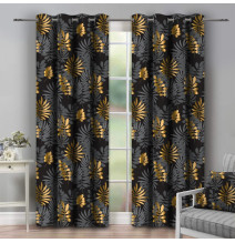 Függöny a gyűrűk 140x250 cm fekete levelekkel