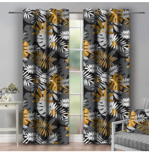 Függöny a gyűrűk 140x250 cm szürke levelekkel