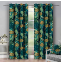 Függöny a gyűrűk 140x250 cm sötétzöld levelek