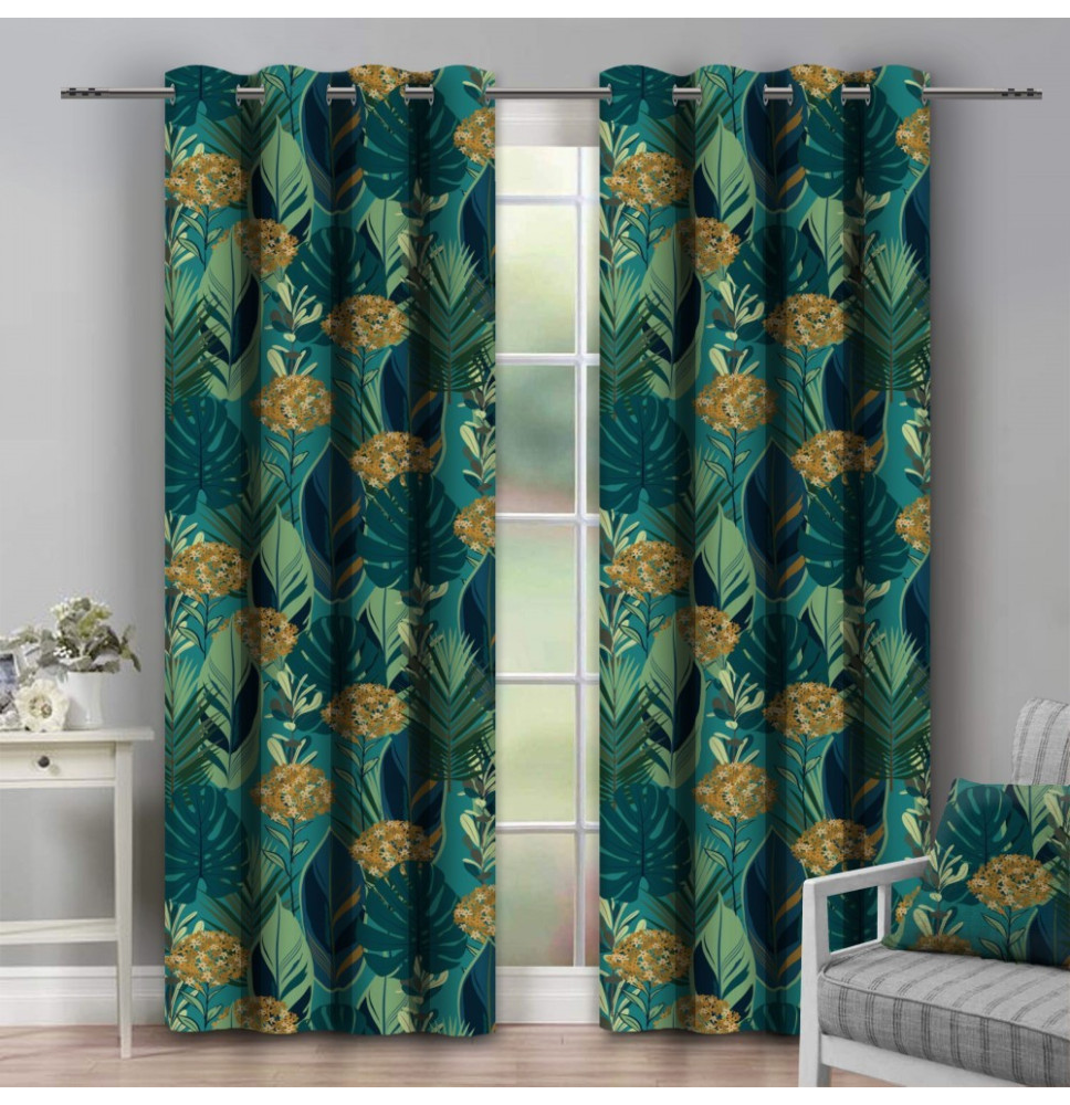 Függöny a gyűrűk 140x250 cm sötétzöld levelek