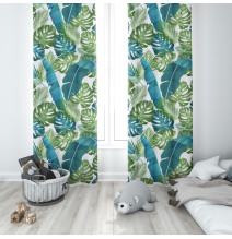 Függöny a gyűrűk 140x250 cm égszínkék, levél szörnyeteg