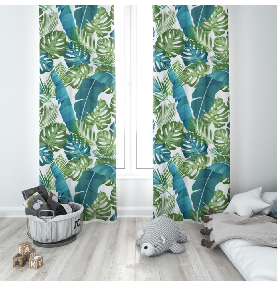 Függöny a gyűrűk 140x250 cm égszínkék, levél szörnyeteg