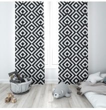 Függöny a gyűrűk 140x250 cm fekete+fehér, romby