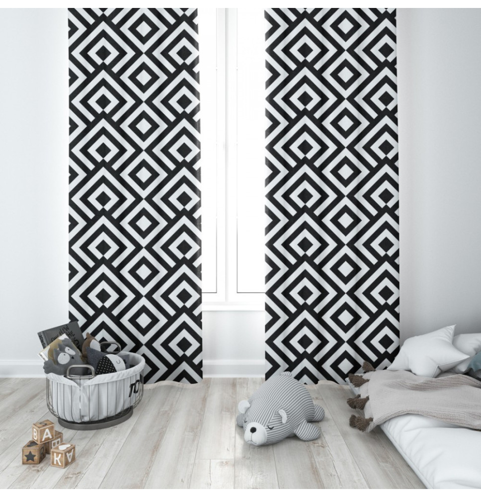 Függöny a gyűrűk 140x250 cm fekete+fehér, romby