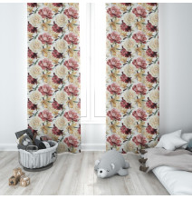 Függöny a gyűrűk 140x250 cm bézs, nagy virágokkal