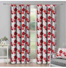 Függöny szalaggal 140x250 cm fehér, piros virágokkal