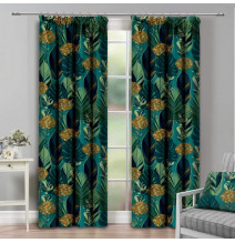 Függöny szalaggal 140x250 cm sötétzöld levelek
