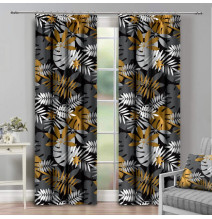 Függöny szalaggal 140x250 cm szürke levelekkel