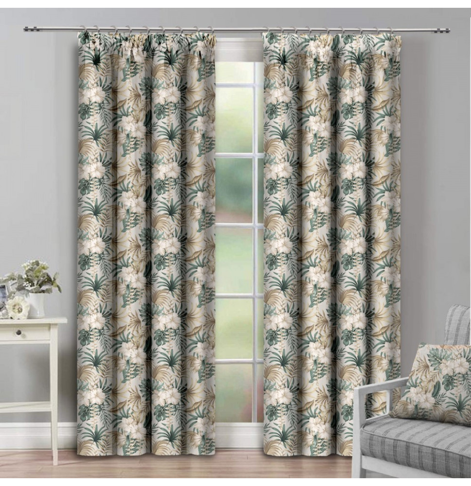 Függöny szalaggal 140x250 cm zöld levelek