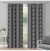 Függöny szalaggal 140x250 cm fekete+fehér, romby