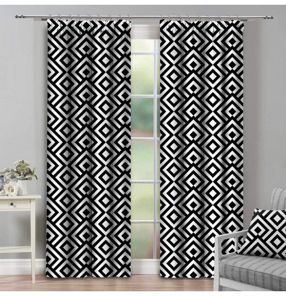 Függöny szalaggal 140x250 cm fekete+fehér, romby