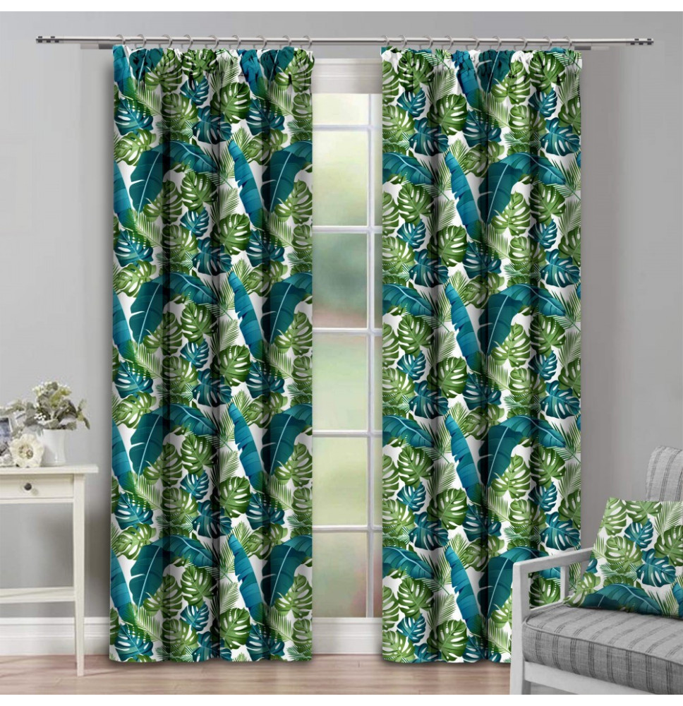 Függöny szalaggal 140x250 cm égkék, szörnyeteg levelek