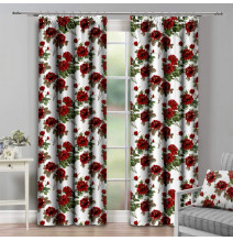 Függöny szalaggal 140x250 cm fehér, piros virágok