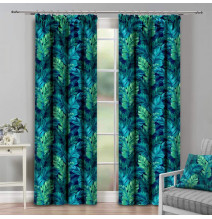 Függöny szalaggal 140x250 cm türkizzöld, egzotikus levelek