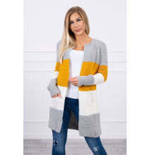 Női pulóver, széles csíkokkal MI2019-12 okker+krém