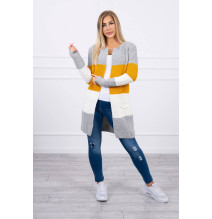 Női pulóver, széles csíkokkal MI2019-12 okker+krém