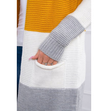 Női pulóver, széles csíkokkal MI2019-12 okker+krém