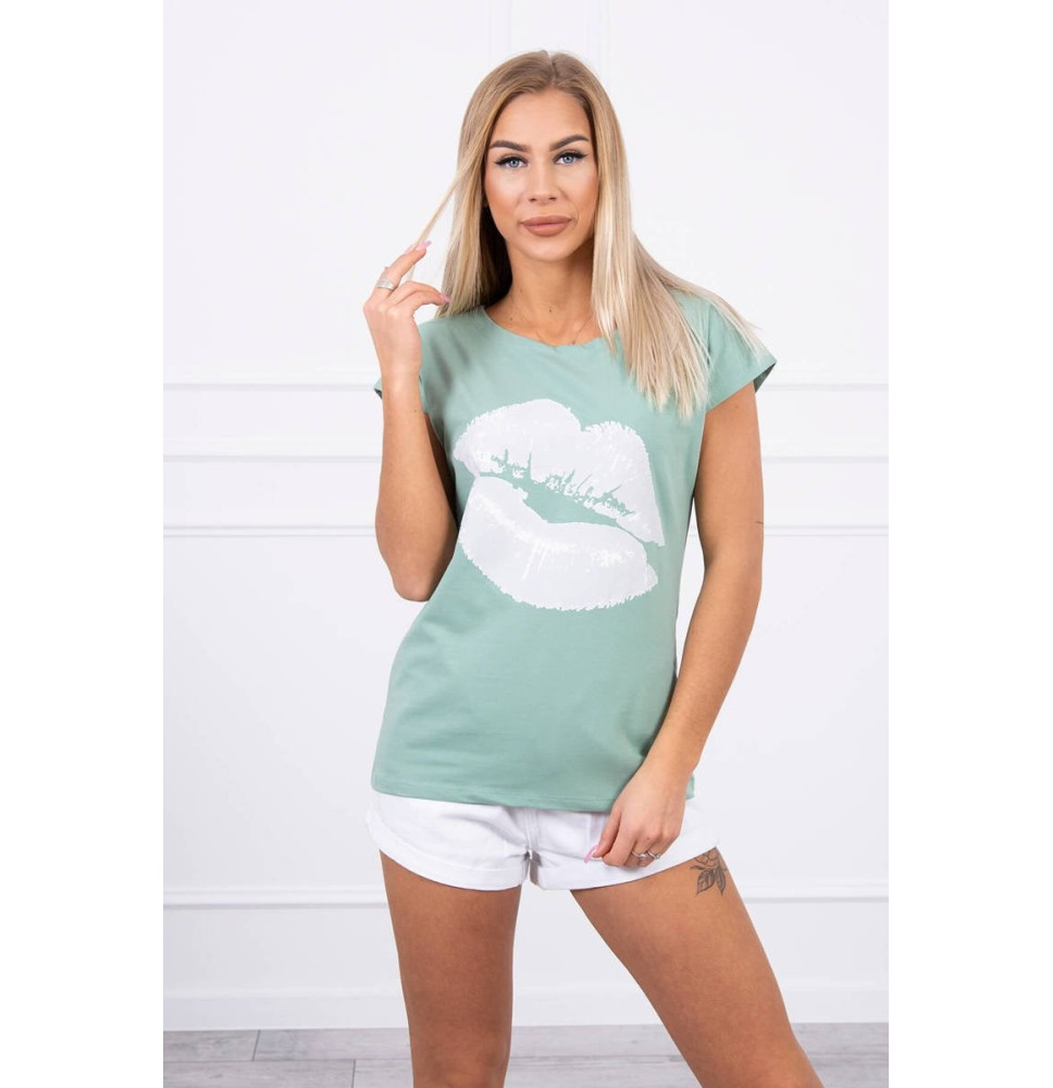 Női nyomtatott póló MI8985 sötét menta