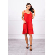 Női ruha vékony hevederekkel MI9080 piros
