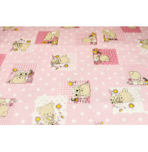 Pamut szövet Teddi maci rózsaszín, h. 145 cm