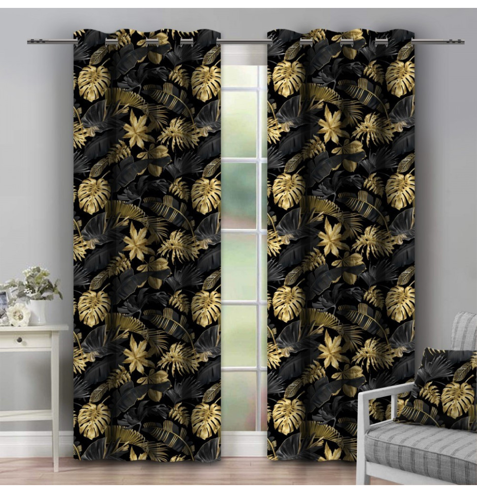 Függöny a gyűrűk 140x250 cm fekete, levél szörnyeteg