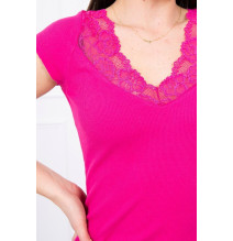 Női póló csipke nyakkivágással MI8987 fukszia