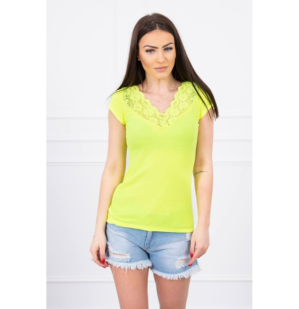 Női póló csipke nyakkivágással MI8987 sárga