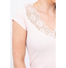 Női póló csipke nyakkivágással MI8987 por rózsaszín