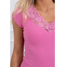 Női póló csipke nyakkivágással MI8987 világos rózsaszín