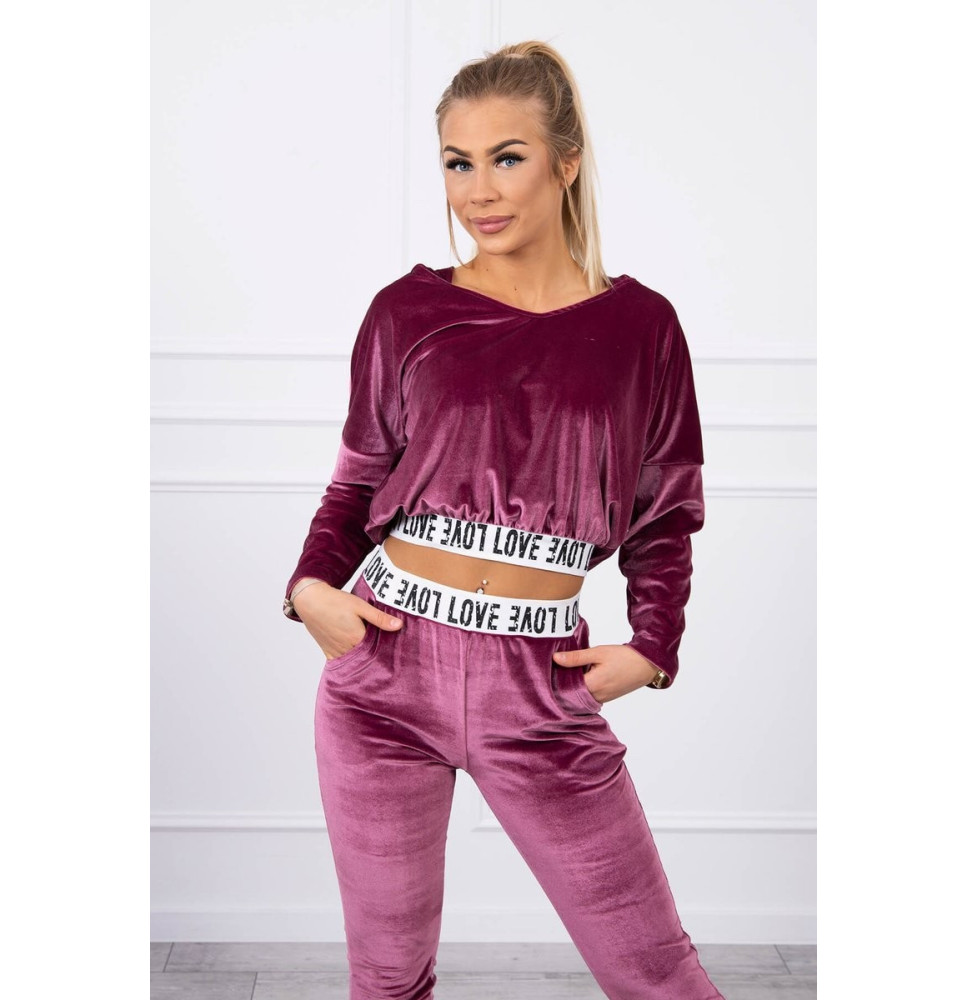 Velúr szett kapucnival MI9104 sötét rózsaszín