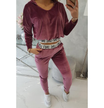 Velúr szett kapucnival MI9104 sötét rózsaszín