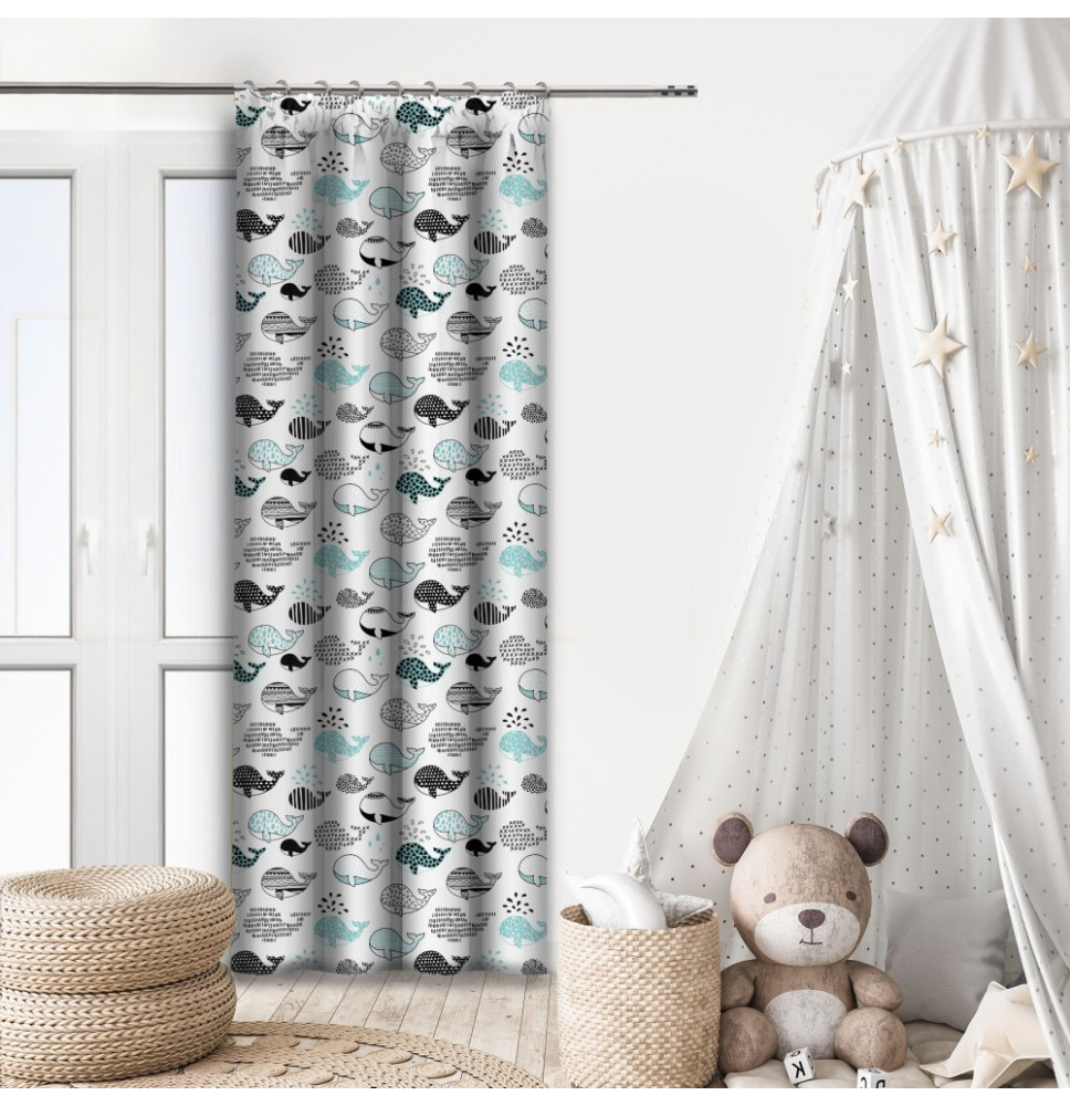 Függöny szalaggal 140x250 cm fehér bálnákkal