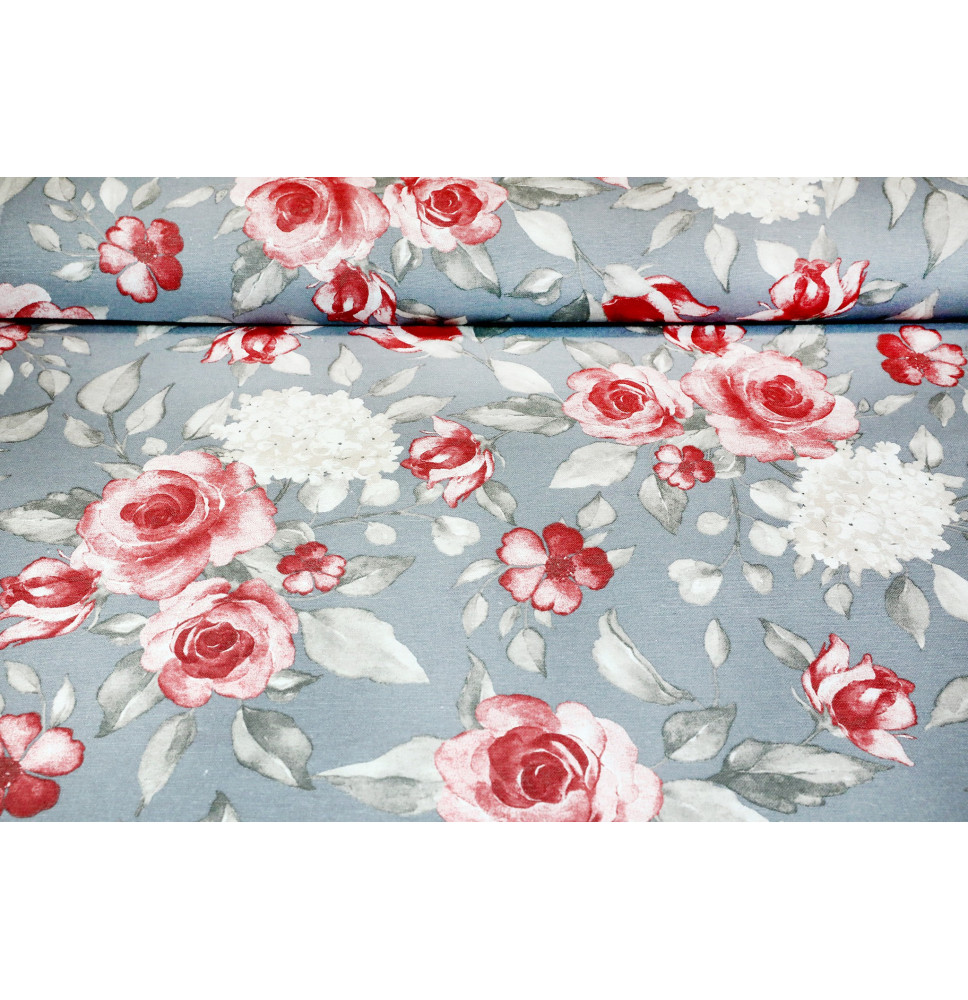 Anyag pamut rózsák szürke alapon