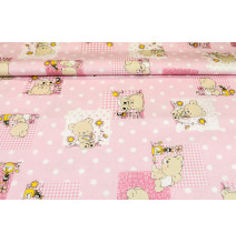 Pamut szövet Teddi maci rózsaszín, h. 145 cm