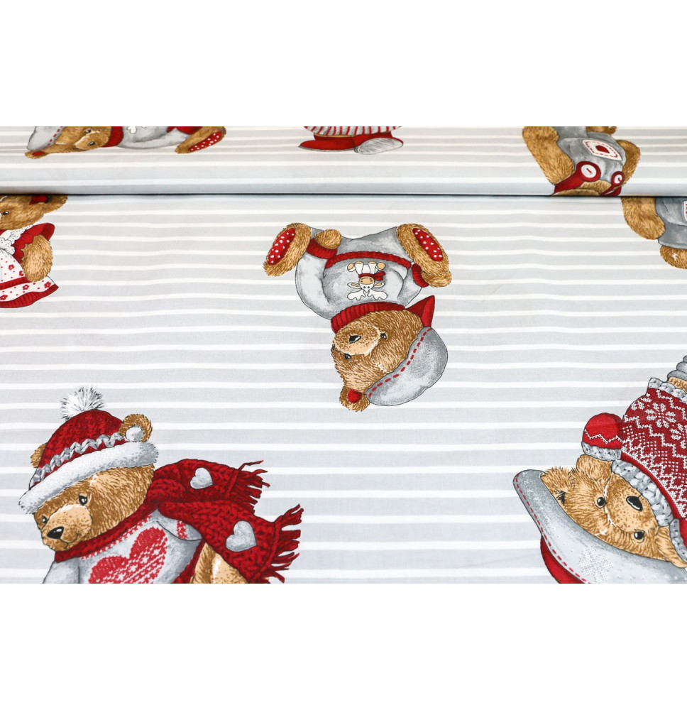 Pamut szövet Teddi maci szürke, h. 145 cm