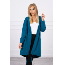 Hosszú kardigán kapucnival LOVE MI9113 tenger