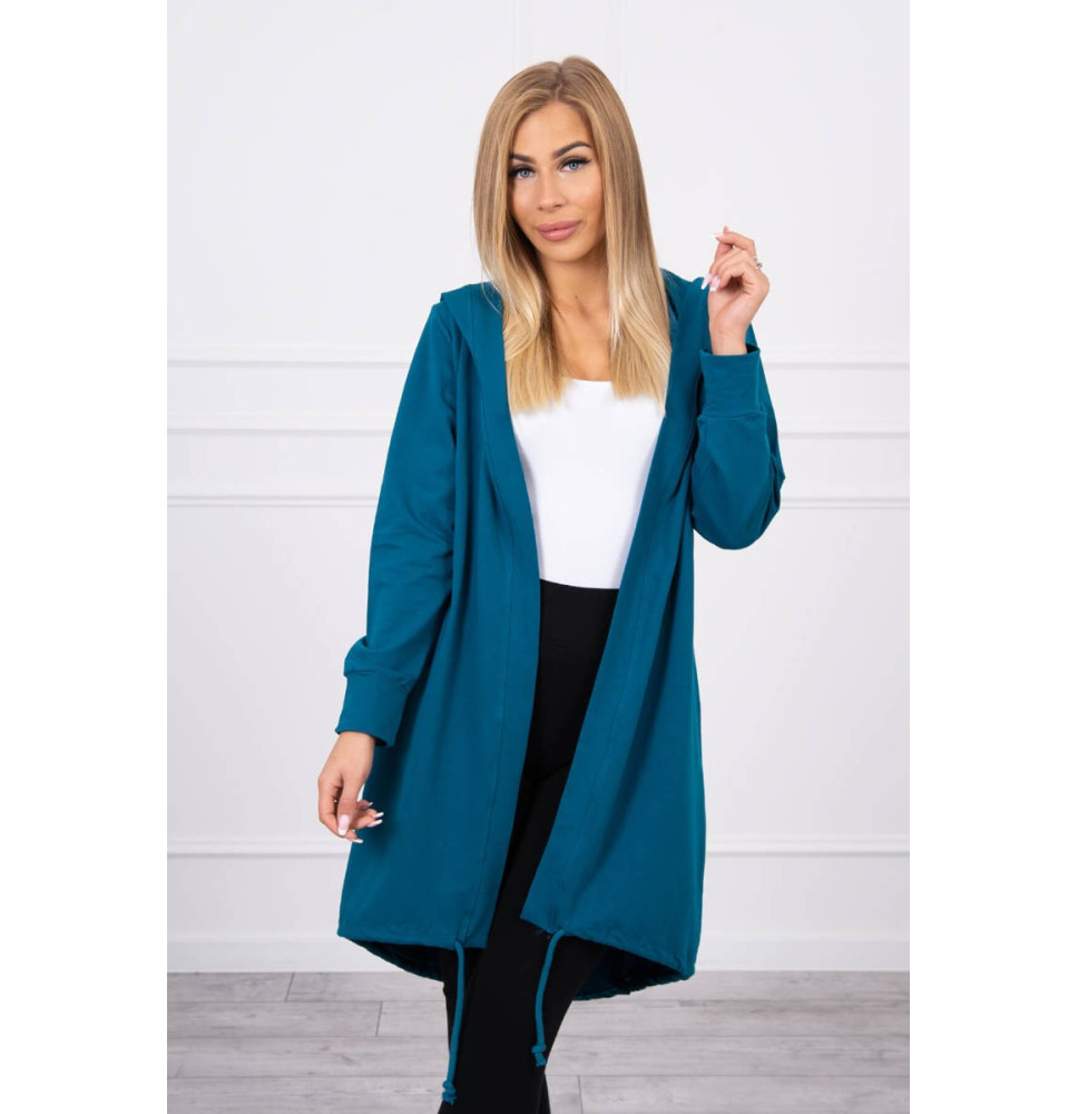 Hosszú kardigán kapucnival LOVE MI9113 tenger
