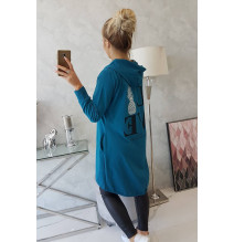 Hosszú kardigán kapucnival LOVE MI9113 tenger