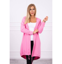 Hosszú kardigán kapucnival LOVE MI9113 világos rózsaszín