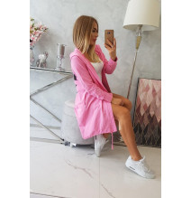 Hosszú kardigán kapucnival LOVE MI9113 világos rózsaszín