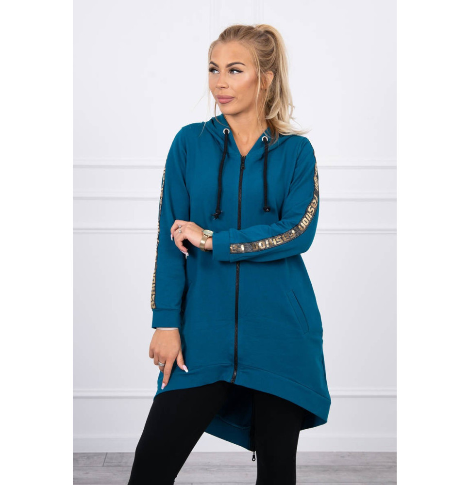 Női cipzáras pulóver, hátsó részben MI8997 tengeri